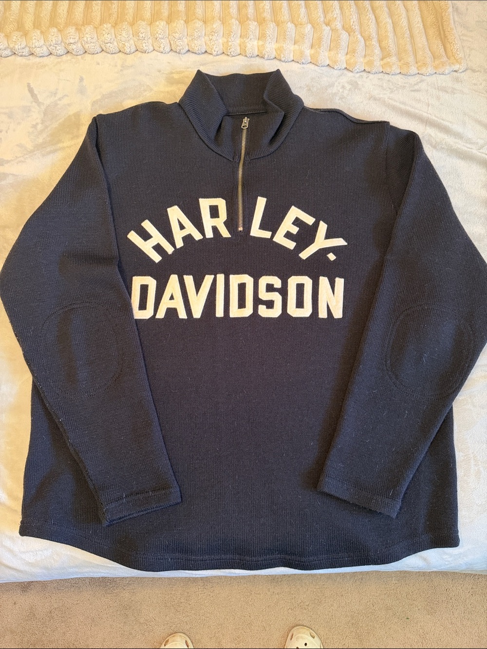 Harley-Davidson Navy/Black  Half-Zip Sweater with White Logo